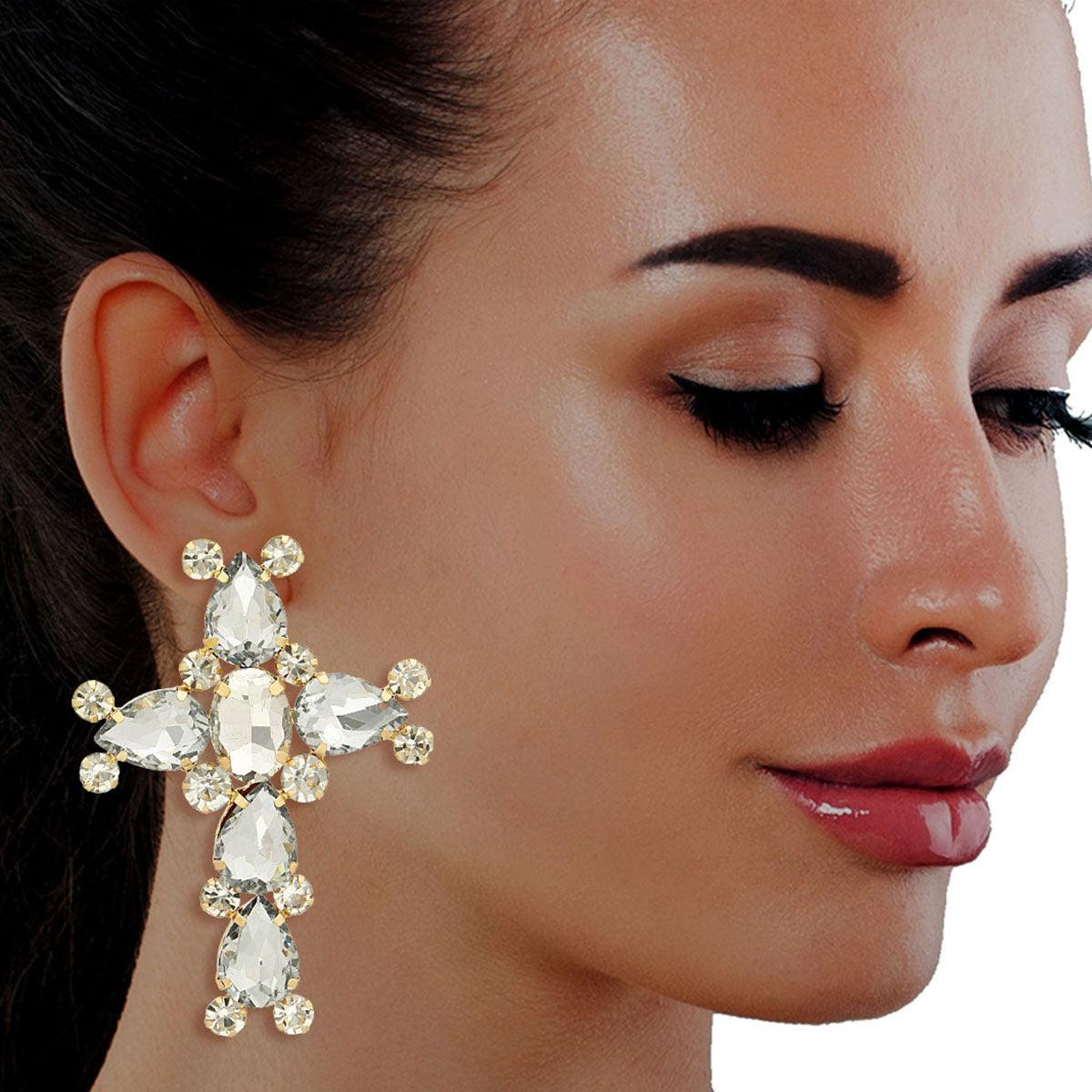 Elegant Gold-tone Cross Stud Earrings for Women – Faith-Inspired – Jewelry  Bubble